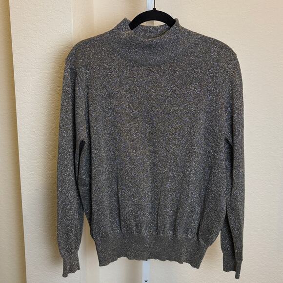 Preston & York Womens Silver Metallic Mock Long Sleeve Turtleneck Sweater Large - Picture 1 of 4